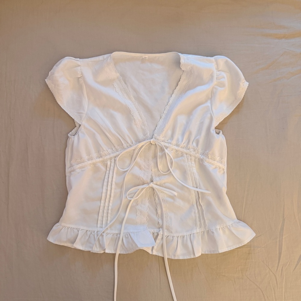 White Lace Trimmed Blouse